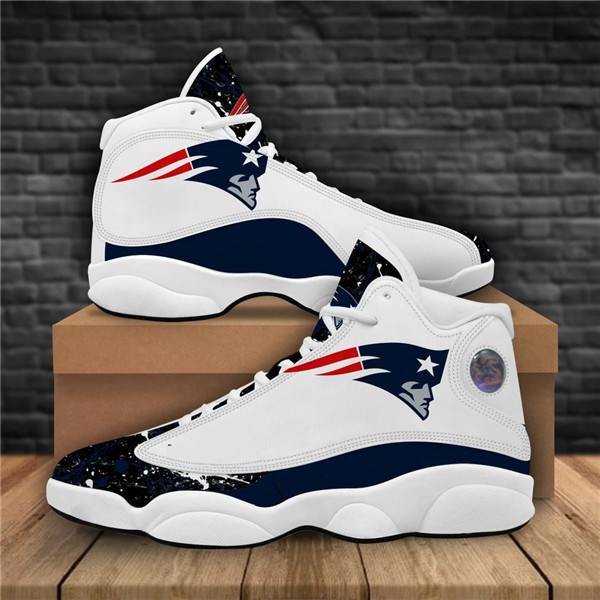 Women's New England Patriots AJ13 Series High Top Leather Sneakers 001